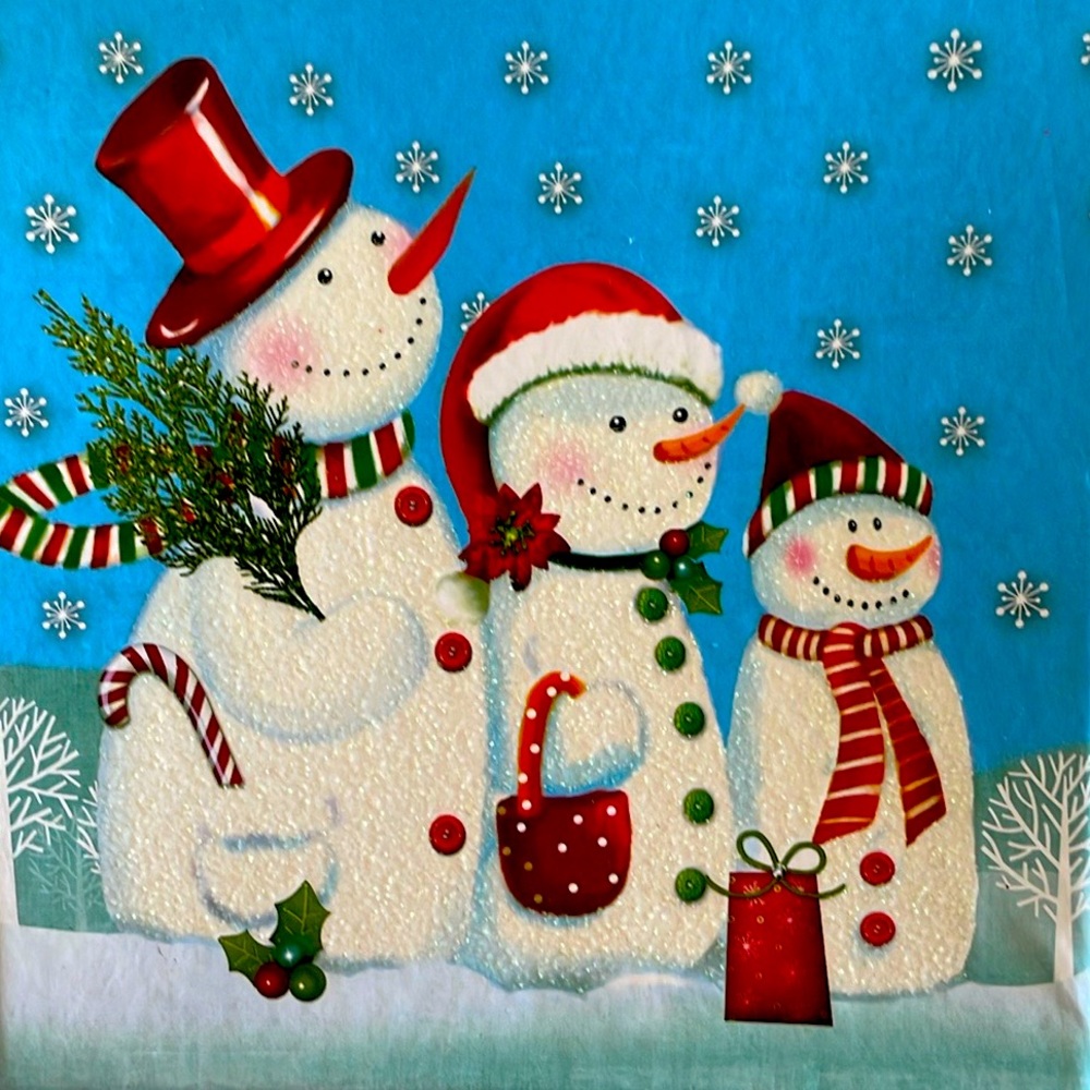 Vintage Sparkly Snowman Christmas Gift Box - 7" Square